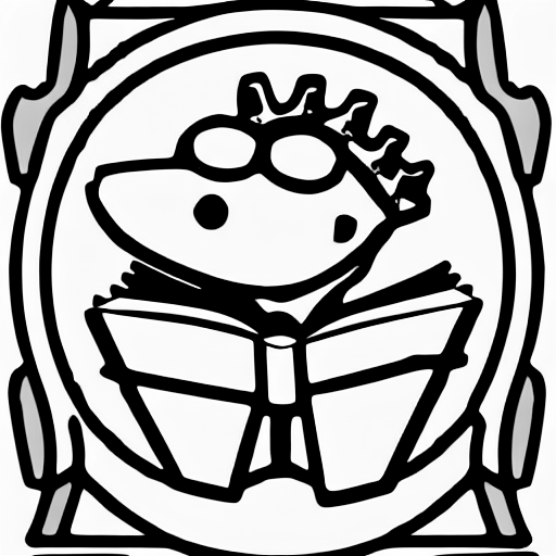 Coloring page of a crocodile reading a book